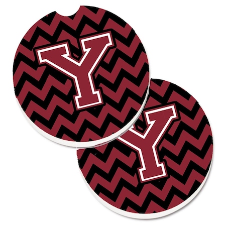 Carolines Treasures Letter Y Chevron Garnet and Black Set of 2 Cup Holder Car Coaster CJ1052-YCARC
